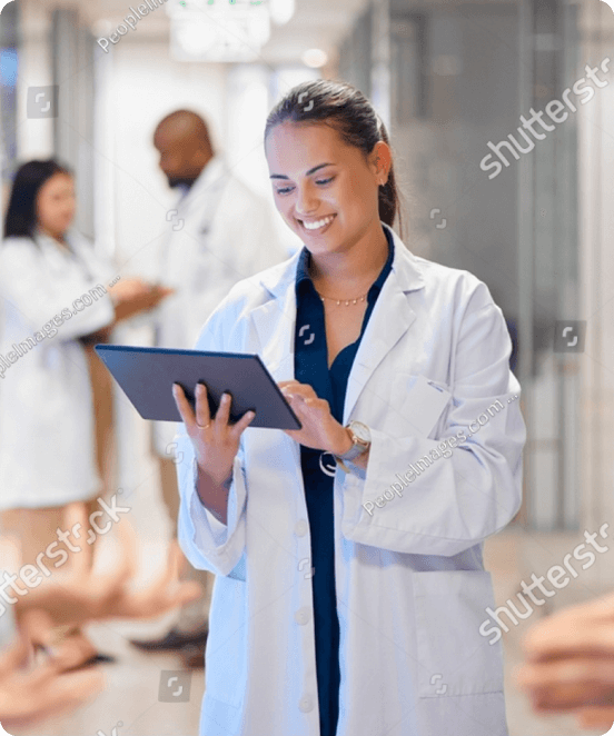 Women doctor checking a device