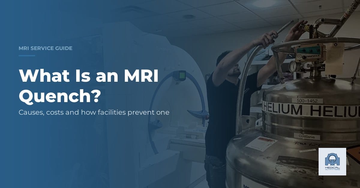 Medical Outfitters engineer performing an MRI helium fill during cryogenic service