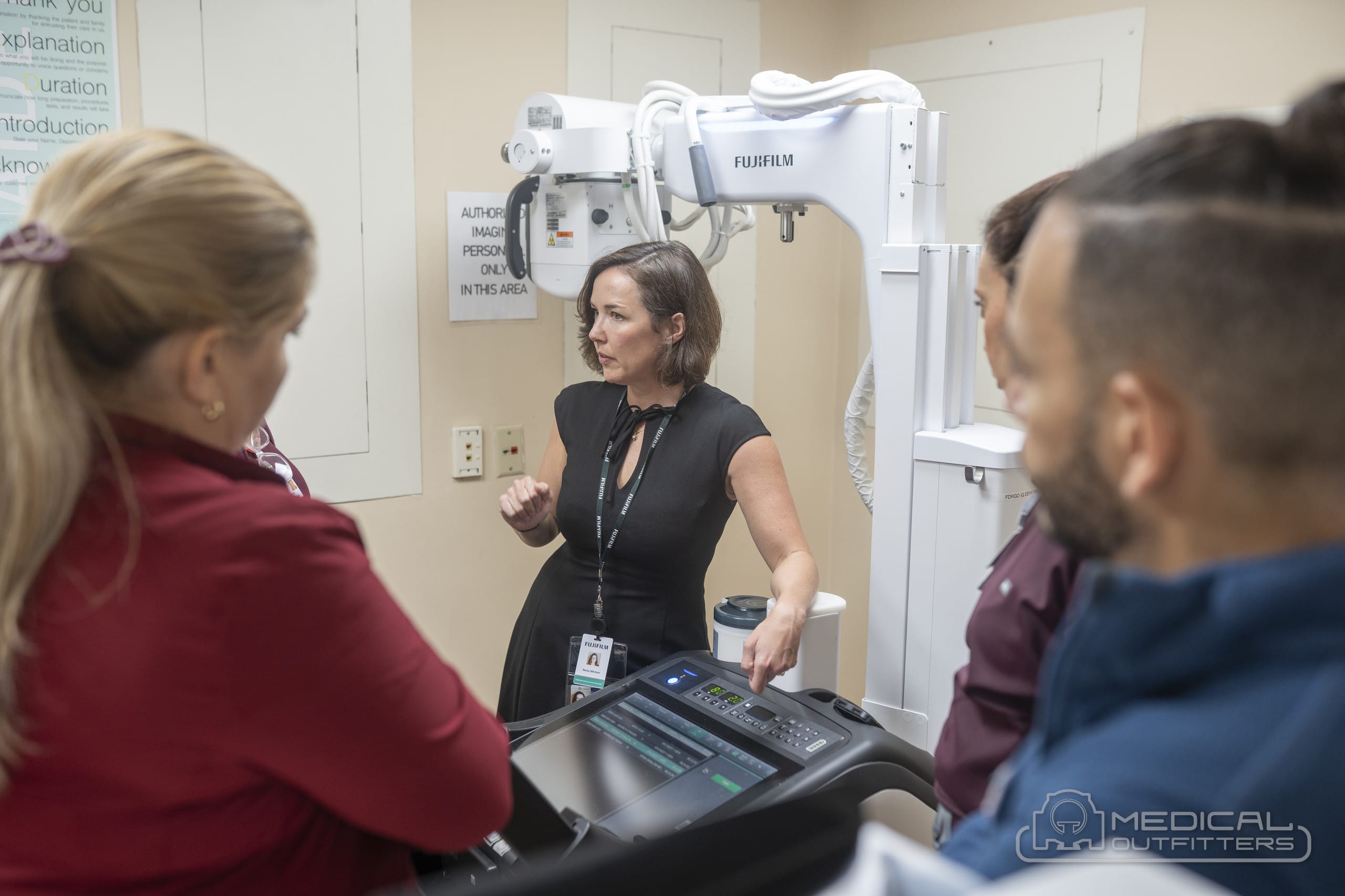 Fujifilm FDR Go iQ mobile X-ray console being demonstrated to Larkin Community Hospital technologists by Medical Outfitters
