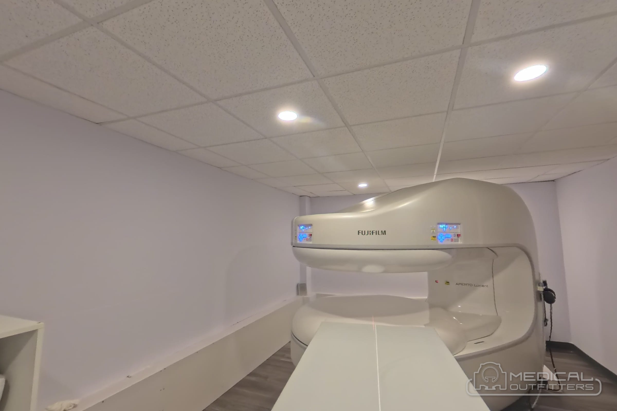 Fujifilm APERTO Lucent 0.4T open MRI in its finished suite, installed by Medical Outfitters in San Sebastian, Puerto Rico