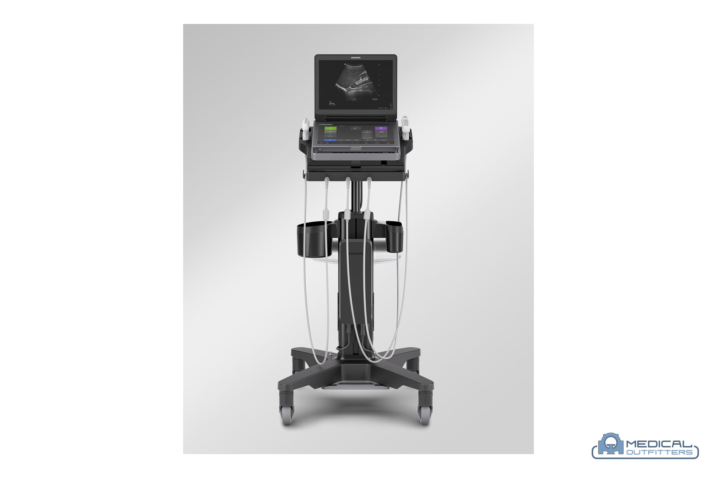 Fujifilm Sonosite MT portable ultrasound system on its stand, photo courtesy of Fujifilm Sonosite, with the Medical Outfitters watermark