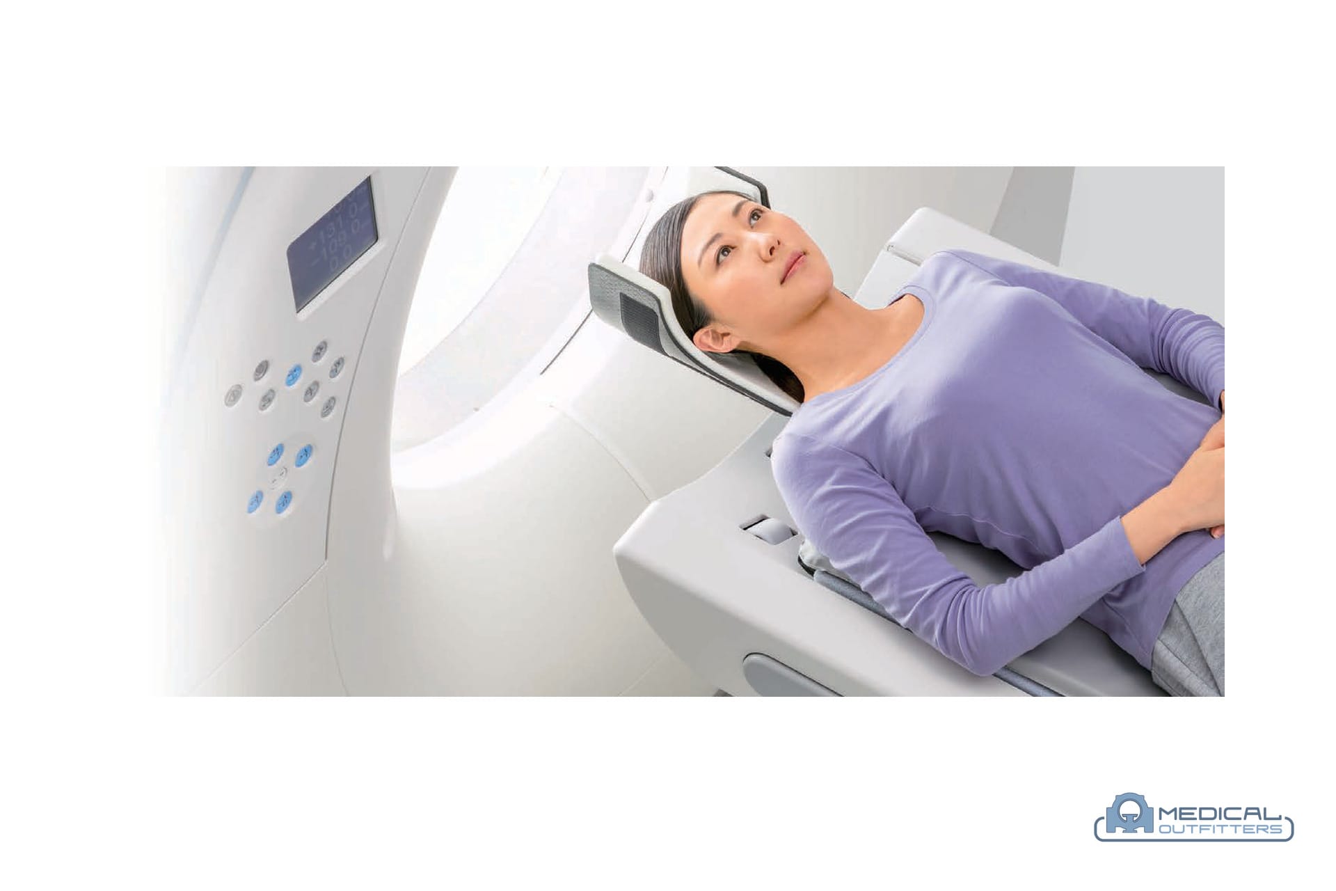 Toshiba and Canon Aquilion CT: Aquilion Prime SP with a patient positioned for a scan, photo courtesy of Canon Medical Systems