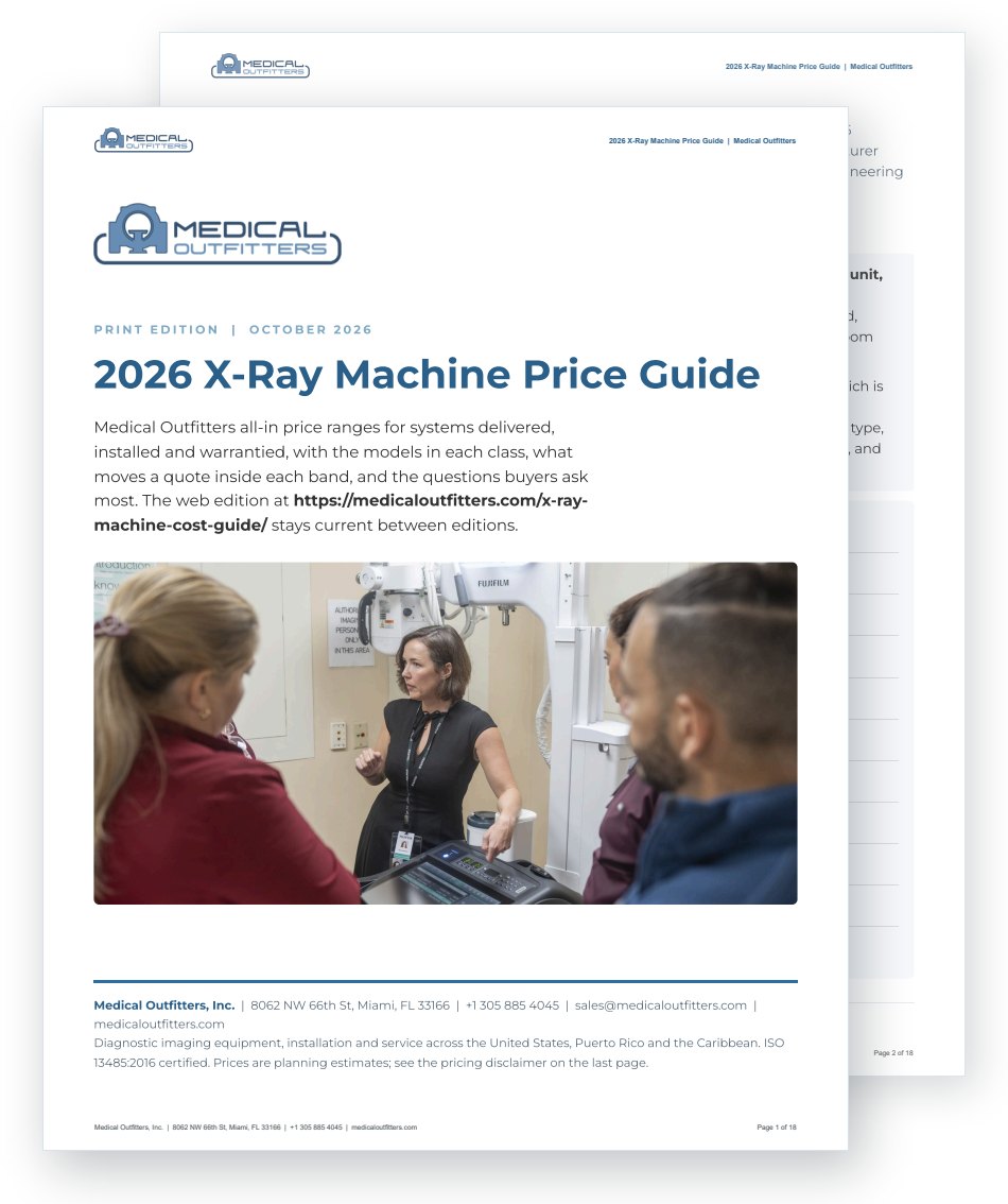 Cover of the print edition of the 2026 X-Ray Machine Price Guide (PDF), with page two behind it